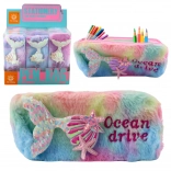 Trousse en peluche avec queue de sirène et paillettes dans des couleurs pastel