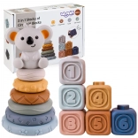 Cubes sensoriels et anneaux empilables 3-en-1 en silicone souple avec koala WOOPIE