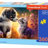Puzzle 260 pièces – chaton et chiot : une nouvelle amitié