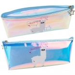 Trousse scolaire enfant holographique avec lama bleu 21x6 cm