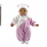 Poupée bébé 50 cm avec corps en tissu, combinaison rose et blanche