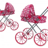 Poussette pour poupées avec petits cœurs, pliable, rose, grandes roues en mousse
