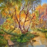 Mosaïque de diamants - Bouleaux sur le ruisseau