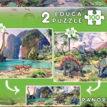 puzzle panoramique monde des dinosaures 2×100 pièces