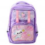 Sac à dos scolaire violet avec chat et sangle de poitrine 20 L