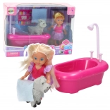 Mini set poupée avec baignoire et petit chien blanc