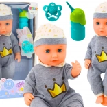Poupée bébé interactive en pyjama gris