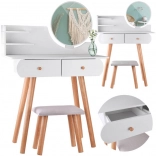 Coiffeuse blanche avec tabouret miroir et tiroirs de style scandinave ZA4820