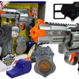 Set de police avec revolver 20 cm, badge, étui et sifflet avec lumière et son