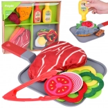 Set de cuisine souple – aliments en tissu avec steak, poisson et accessoires