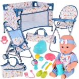 Set Deluxe poupée bébé avec poussette, lit de voyage, chaise haute et accessoires