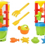 Ensemble coloré de jouets de sable avec grand moulin, seau et moules