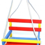 Balançoire en bois colorée avec barre de sécurité
