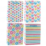 Sac cadeau coloré cœurs, étoiles, pois, rayures