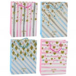 Sac cadeau en papier bleu rose avec paillettes 23 x 18 x 10,5 cm