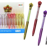 Stylo-bille avec couronne et strass scintillants, encre bleue 0,7 mm, assortiment de couleurs