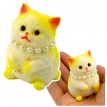 chat antistress souple avec petites perles, blanc‑jaune 7,5 cm
