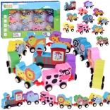 Petit train en bois coloré avec des animaux