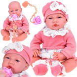 Bébé interactif 45 cm – corps souple et ensemble rose avec sucette