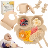 Set de table en silicone pour enfants avec motif chouette, 8 pièces, beige
