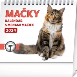 Calendrier de bureau Chats 2024 avec prénoms de chats 16,5 × 13 cm