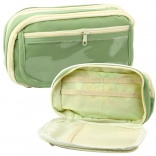 Trousse scolaire à deux compartiments avec poches verte