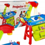Table éducative pour enfants avec projecteur, tiroirs et pochoirs – bleu‑rouge