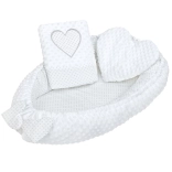Nid pour bébé de luxe avec petit coussin et couette en minky New Baby Cœur – blanc