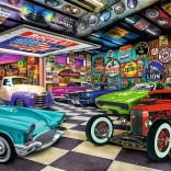 Trefl Puzzle Premium Plus Tea Time : garage du collectionneur de voitures 1000 pièces