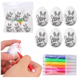 Oeufs de Pâques en polystyrène à peindre avec motif lapin, set de 6 pcs avec feutres