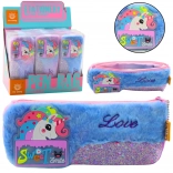Trousse en peluche avec licorne bleue avec des éléments scintillants