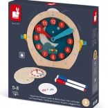 Janod horloge pédagogique en bois avec cartes effaçables