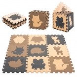 Tapis puzzle éducatif en mousse avec animaux, beige, 85 × 85 cm, 9 pièces