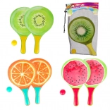 Set de tennis de plage à motif fruité, 2 raquettes et balle dans un sac en filet
