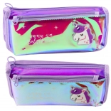 Trousse scolaire holographique violette avec licorne
