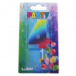 Bougie de fête chiffre 4 arc-en-ciel