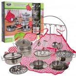 Set de cuisine en métal pour enfants, 23 pièces avec vaisselle, couverts et tablier de chef