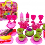 Ensemble de vaisselle rose dans un sac, 31 pièces