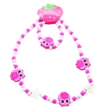 Parure collier et bracelet avec petites chouettes en perles de bois