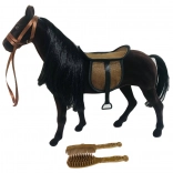 Cheval en peluche foncé 35 cm avec selle et brosses
