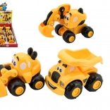 petite voiture de chantier en plastique pour tout-petits 9 cm, 3 modèles, roue libre, 12 pcs en boîte