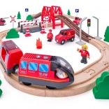 Circuit de train de pompiers en bois, 60 pièces