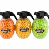 Billes en caoutchouc 6 mm pour pistolet, dans une boîte en forme de grenade (800 pièces, 3 couleurs)
