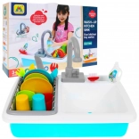 Évier pour enfants avec robinet d’eau et sèche-vaisselle, avec set de vaisselle