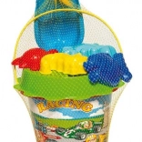 Set de plage pour enfants 7 pièces en filet (seau, tamis, pelle, 4 moules)