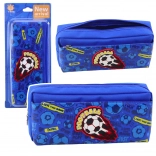 Trousse scolaire avec motif de football, deux compartiments, bleue
