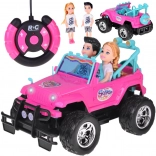 Voiture tout-terrain RC rose pour poupées avec 2 figurines