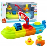Jouet de bain Bateau avec des éléments colorés, Grue, Crochet, Canard et Tortue