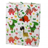 Sac cadeau en papier dinosaures colorés et palmiers 32 × 26 × 10 cm