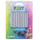 Ensemble de bougies avec supports, argenté, 10 + 10 pièces